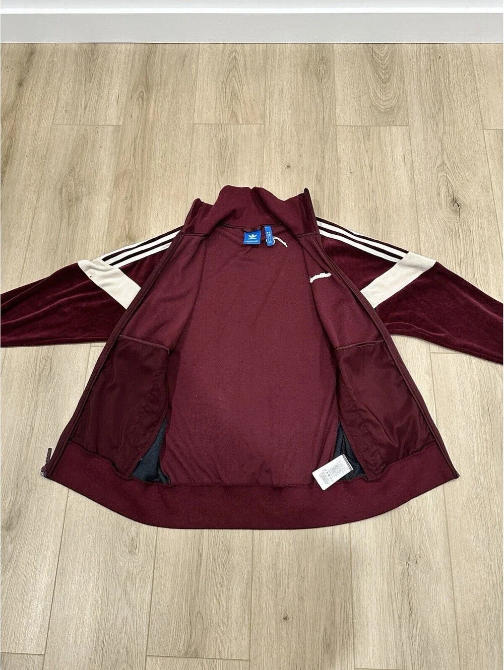 Retro Adidas Velour Tack Top Jacket Mens Medium Burgandy